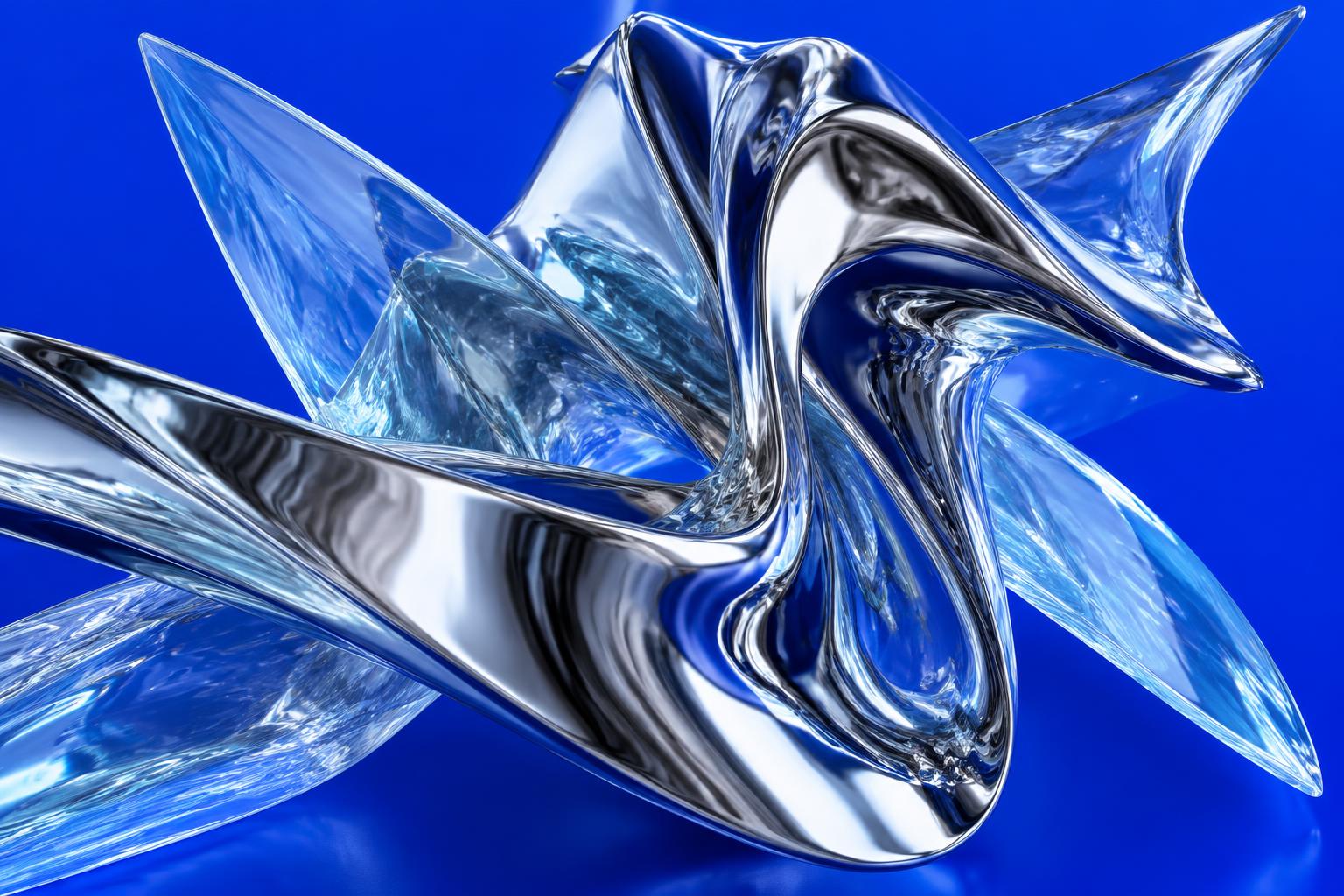 Liquid silver sculpture on an electric blue background